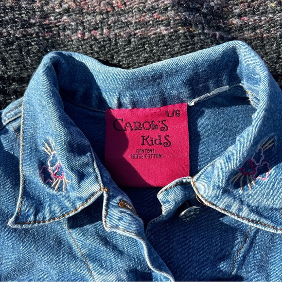 CAROLS KIDS EMBROIDERED JEAN JACKET SIZE 6 GIRLS 100% COTTON UPCYCLE - Picture 6 of 6